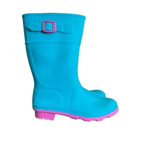 Kamik Girls 3 Raindrops Turquoise Pink Rubber Rainboots Wellies - Picture 2 of 12